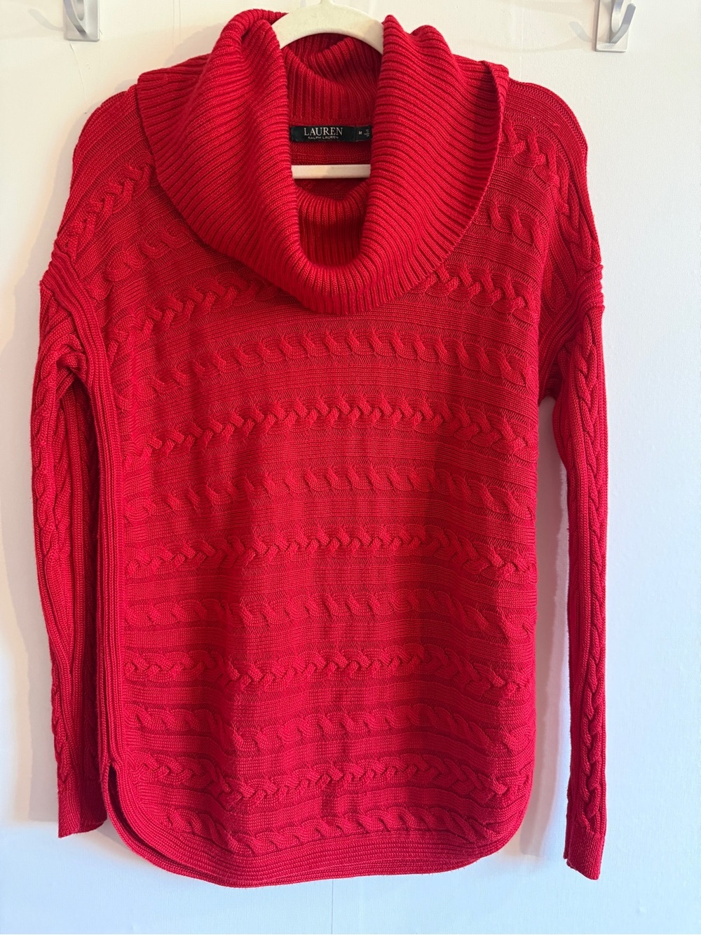 Lauren Ralph Lauren Red Cable Knit Cowl Neck Sweater Medium